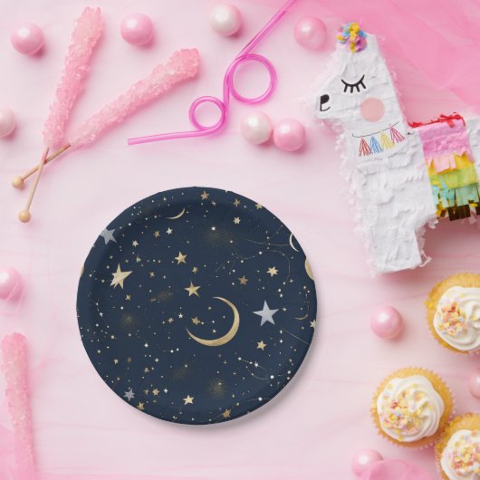 Assiettes En Carton Ciel nocturne étoilé : Plaques en papier céleste (Fête)
