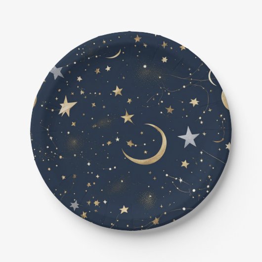 Assiettes En Carton Ciel nocturne étoilé : Plaques en papier céleste (Devant)