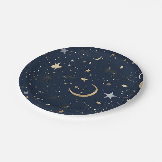 Assiettes En Carton Ciel nocturne étoilé : Plaques en papier céleste (Angle)