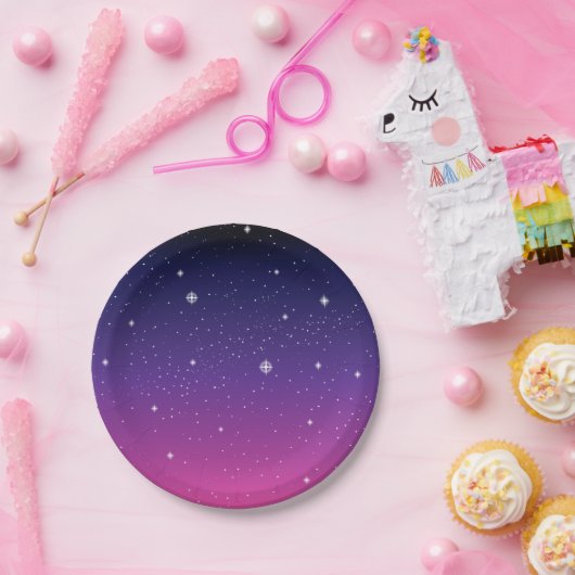 Assiettes En Carton Ciel nocturne étoilé violet foncé (Fête)