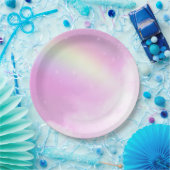 Assiettes En Carton Ciel rose pastel avec arc-en-ciel jaune (Fête)