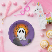 Assiettes En Carton Ciel violet Orange Lune Fantôme dans un cimetière (Fête)