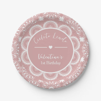 Assiettes En Carton Cielito Lindo 1er Anniversaire Rose