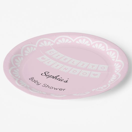 Assiettes En Carton Cielito Lindo Baby shower rose Plaque en papier (Angle)
