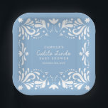 Assiettes En Carton Cielito Lindo Papel Picado Boy Baby shower<br><div class="desc">Célébrez l'arrivée de votre petit avec ces assiettes de baby shower d'inspiration picado papel en bleu doux. Dotés de détails mexicains traditionnels et d'une touche ludique,  ils sont parfaits pour un baby shower garçon au style culturel. Objets correspondants dans notre magasin Cava Party Design</div>