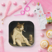 Assiettes En Carton Cigarette Kitten Funny Smoking Cat Gen Z Meme (Fête)
