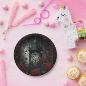 Assiettes En Carton Cimetière gothique Jardin Rose avec Rouge et Noir (Fête)