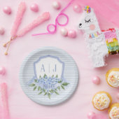 Assiettes En Carton Cimetière Monogram Hydrangea Bleue avec des rayure (Fête)