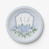 Assiettes En Carton Cimetière Monogram Hydrangea Bleue avec des rayure (Devant)