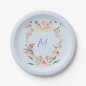 Assiettes En Carton Cimier floral Monogramme Bleu (Devant)