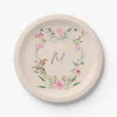 Assiettes En Carton Cimier floral Monogramme Sexe Neutre (Devant)