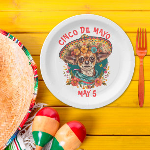 Assiettes En Carton Cinco de Mayo Chihuahua portant Sombrero & Serape
