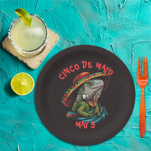 Assiettes En Carton Cinco de Mayo Iguana portant Sombrero & Serape