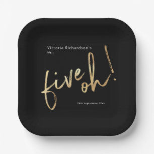 Assiettes En Carton Cinq Oh 50e anniversaire Black Gold Foil Simple Ch