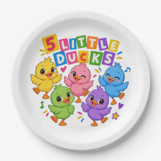 Assiettes En Carton Cinq petits canards colorés dansant