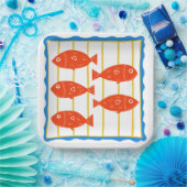 Assiettes En Carton Cinq poissons amusants conception nautique (Fête)