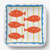 Assiettes En Carton Cinq poissons amusants conception nautique (Recto)