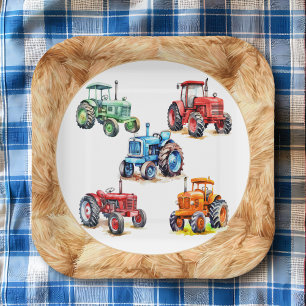 Assiettes En Carton Cinq tracteurs agricoles fête d'anniversaire