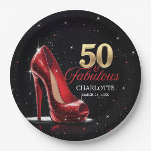 Assiettes En Carton Cinquante 50 & Fabuleux BIRTHDAY Red Gold High Hee