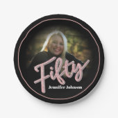 Assiettes En Carton Cinquante-50ème anniversaire script photo rose ros (Devant)