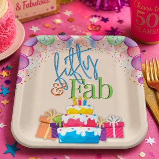 Assiettes En Carton Cinquante ans et Fabuleuse Fête d'anniversaire col
