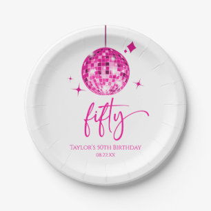 Assiettes En Carton Cinquante Boule à Facettes Rose 50ème Anniversaire
