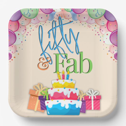Assiettes En Carton Cinquante et fab fête d'anniversaire colorée (Recto)