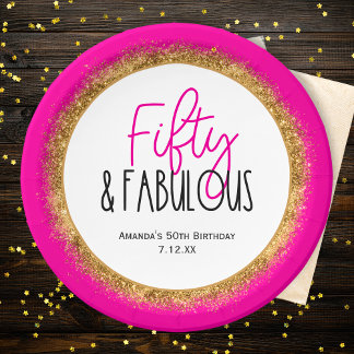 Assiettes En Carton Cinquante et fabuleux 50e anniversaire avec texte 