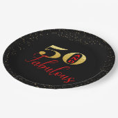 Assiettes En Carton Cinquante Et Fabuleux Black Red Gold Parties scint (Angle)