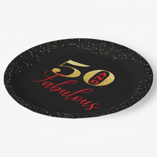 Assiettes En Carton Cinquante Et Fabuleux Black Red Gold Parties scint (Angle)