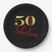 Assiettes En Carton Cinquante Et Fabuleux Black Red Gold Parties scint (Devant)