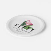 Assiettes En Carton Cinquante et fabuleux Flamant rose 50e fête d'anni (Angle)