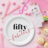 Assiettes En Carton Cinquante et fabuleux script noir et rouge (Fête)