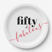 Assiettes En Carton Cinquante et fabuleux script noir et rouge (Devant)