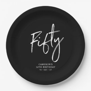 Assiettes En Carton Cinquante lettrage moderne noir 50e anniversaire