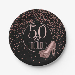 Assiettes En Carton Cinquantième noir rose fabuleux d'or de la fête
