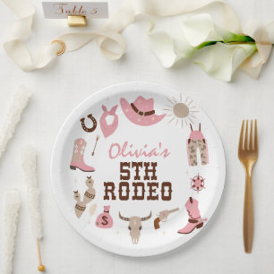 Assiettes En Carton Cinquième Rodéo Rose Occidental Cow-boy 5ème Anniv