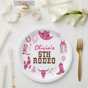 Assiettes En Carton Cinquième Rodéo Rose Occidental Cow-boy 5ème Anniv