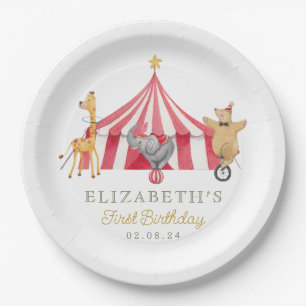 Assiettes En Carton Cirque Aquarelle Anniversaire animaux mignons