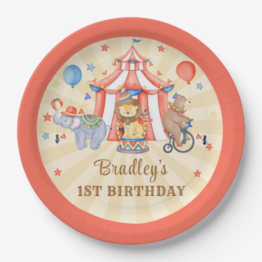 Assiettes En Carton Cirque Carnaval & Animaux Fête d'anniversaire (Devant)