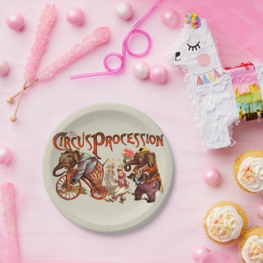 Assiettes En Carton Cirque Procession Eléphant Art antique (Fête)