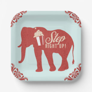 Assiettes En Carton Cirque Rétro Eléphant Popcorn Fête d'anniversaire
