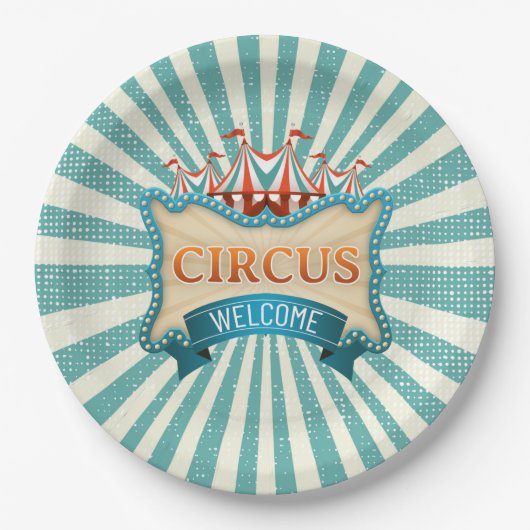 Assiettes En Carton Cirque Turquoise Tente rouge Anniversaire Plaque p (Devant)