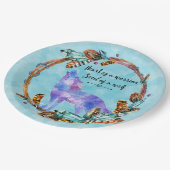 Assiettes En Carton Citation avec le loup hurlant dans une couronne de (Angle)