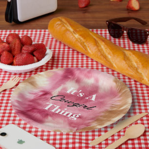 Assiettes En Carton Citation de fille rose crème Brown