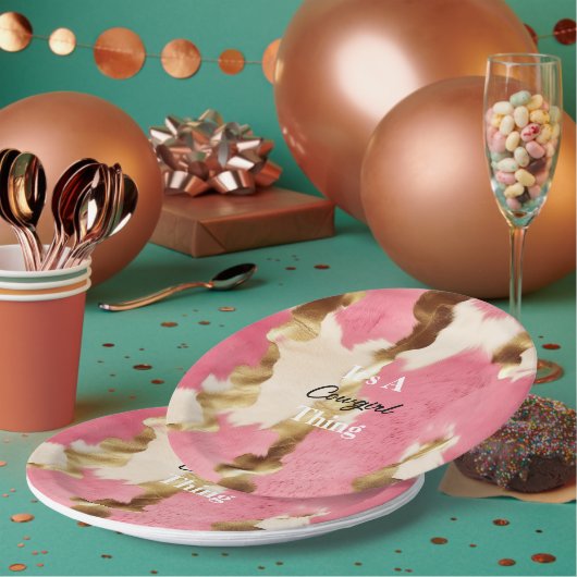 Assiettes En Carton Citation de la vache à lait rose crème (Multi)