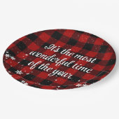 Assiettes En Carton Citation de Noël sur Buffalo Plaid (Angle)
