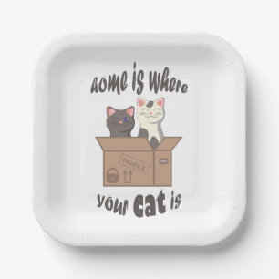 Assiettes En Carton Citation drôle Accueil est où est votre chat