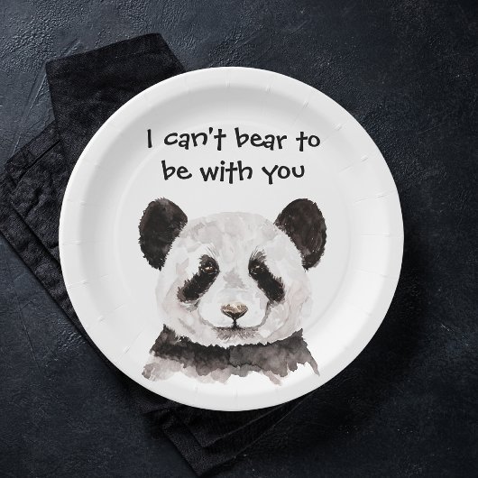 Assiettes En Carton Citation Romantique Moderne Avec Panda Noir Et Bla