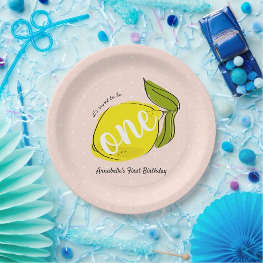 Assiettes En Carton Citron 1er Anniversaire Plaque en papier rose (Fête)